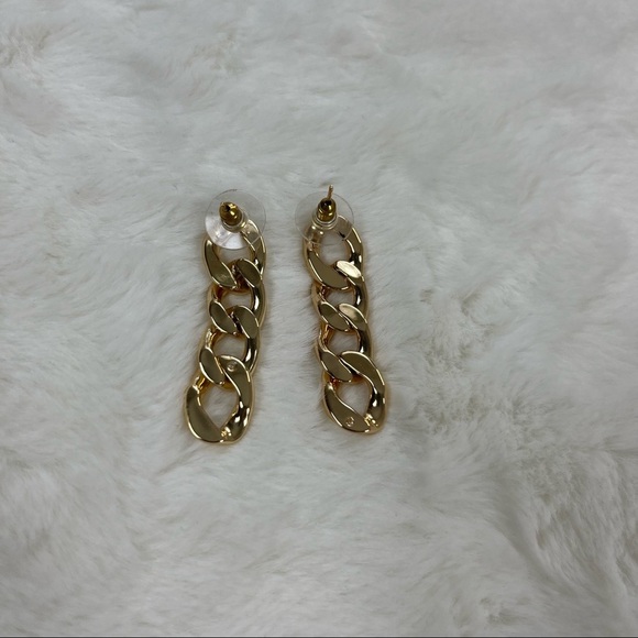 CHAIN LINK PAVE DROP EARRINGS GOLD - Picture 13 of 13
